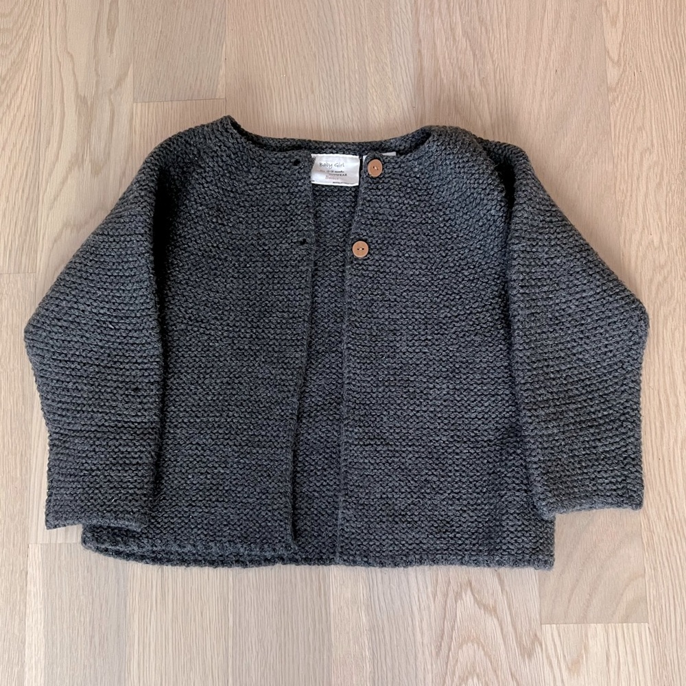 Charcoal grey 2-button cardigan sweater from Zara in size 12-18 months.